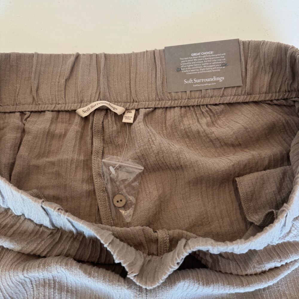 Soft Surroundings New Oceo Gauze Wide Leg Elastic Waist Pants Pebble Taupe PXL - Picture 4 of 8